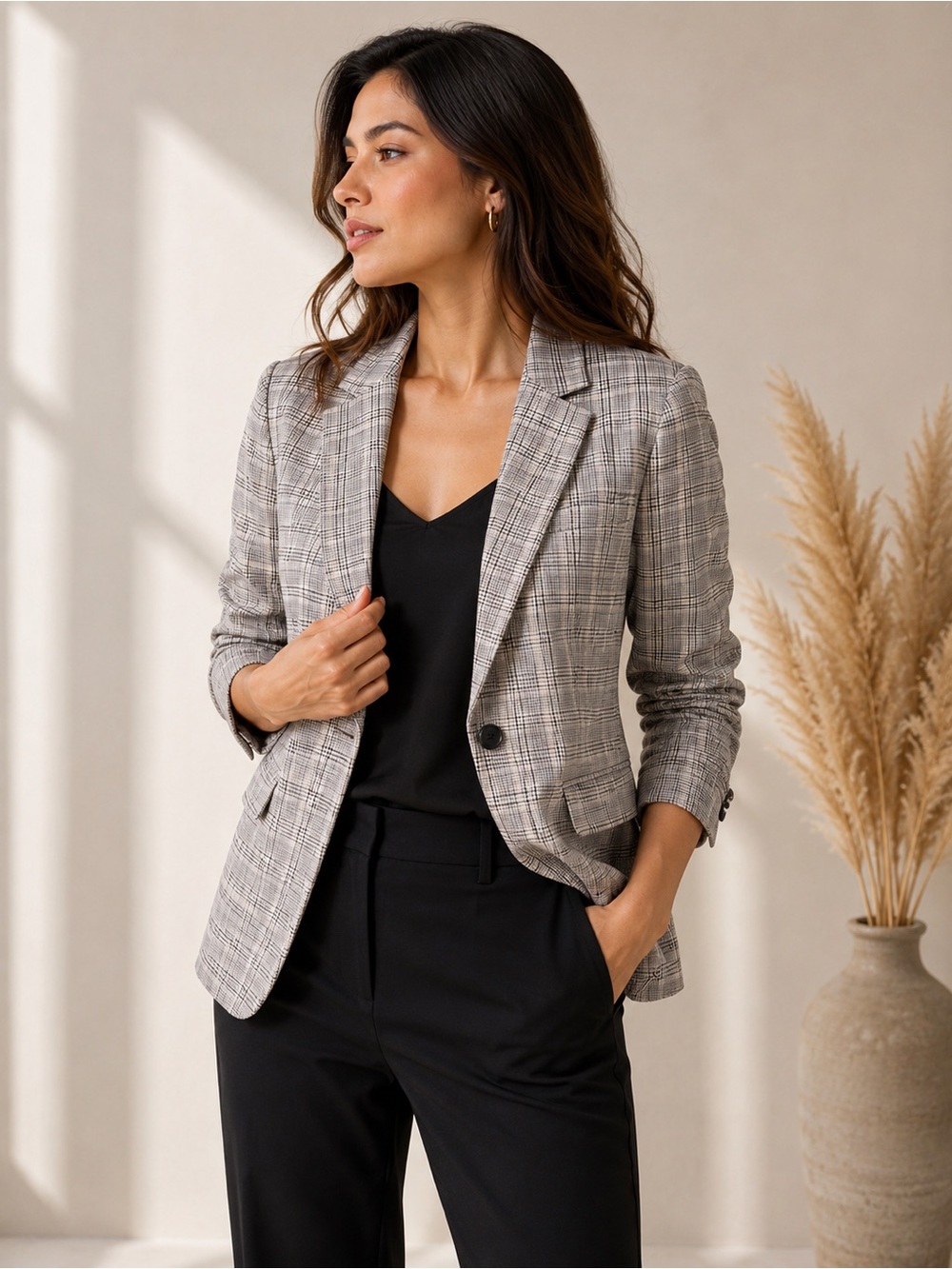 a new day Plaid Single-Button Blazer in Gray